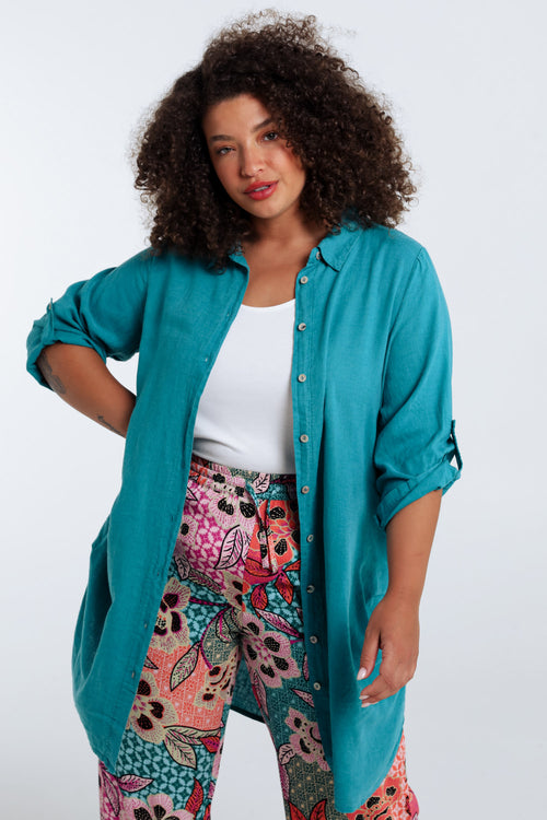Chemise longue en lin et viscose unie-Paprika-1
