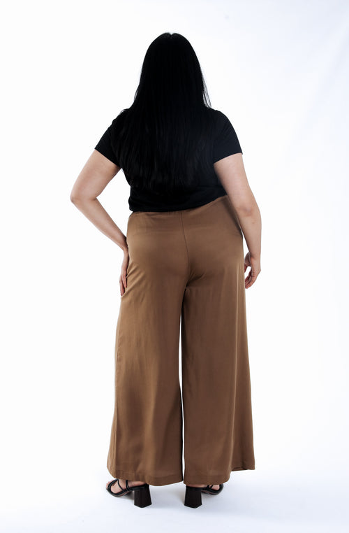 Pantalon tencel jambes larges uni-Paprika-3