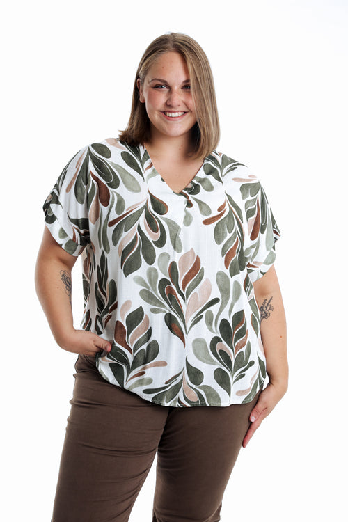Blouse en viscose imprimé feuillage-Paprika-1