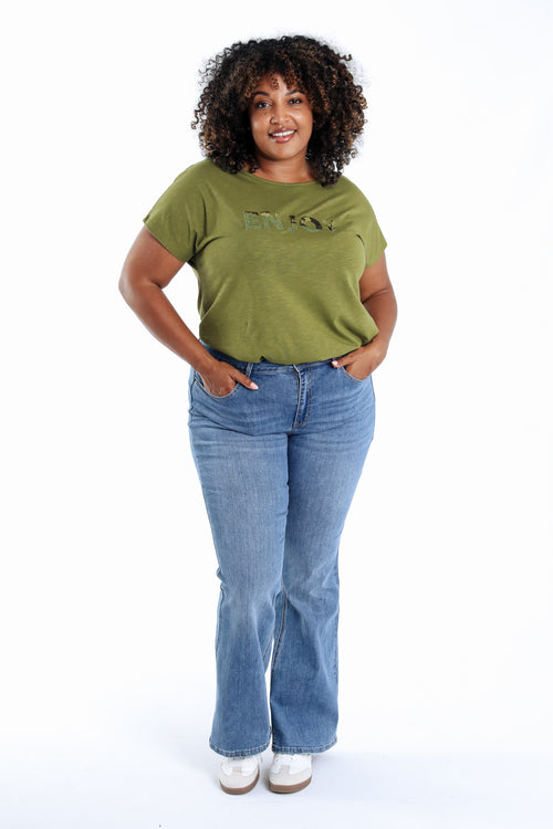 T-shirt en coton uni Enjoy en sequins-Paprika-7