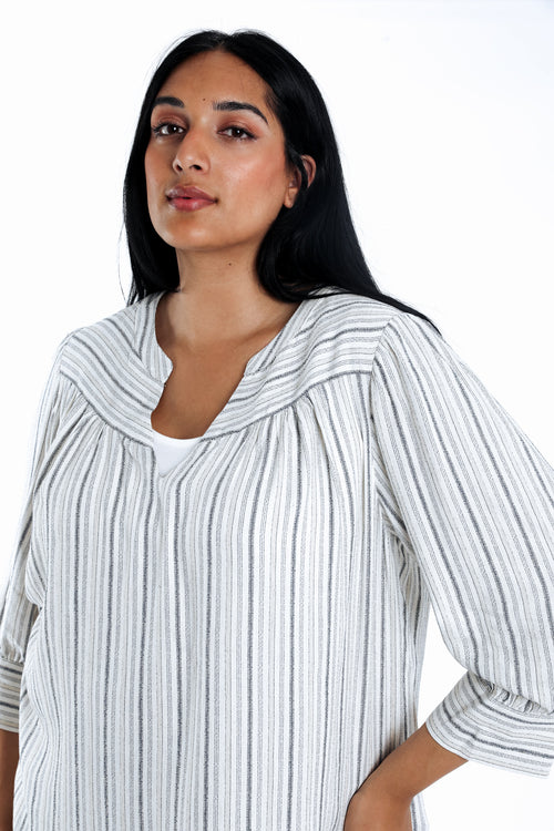 Blouse en viscose et lin rayée-Paprika-3