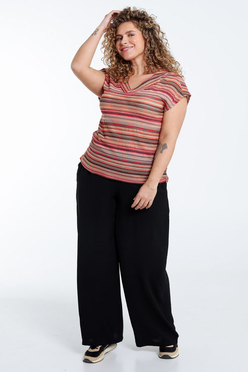 T-shirt maille dentelle rayés-Paprika-9