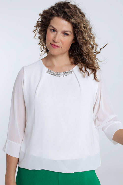 Blouse unie avec bijoux-Paprika-1