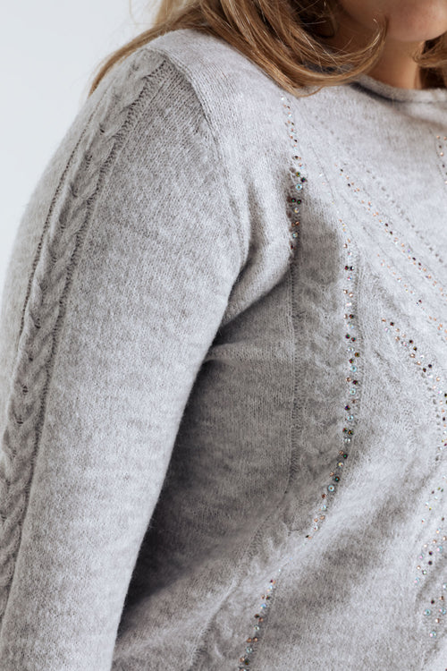 Pull uni torsade et strass-Paprika-6