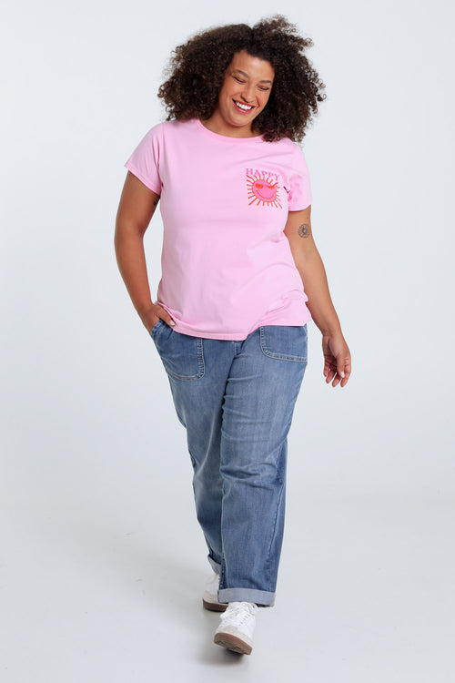 T-shirt en coton uni avec imprimé soleil-Paprika-8