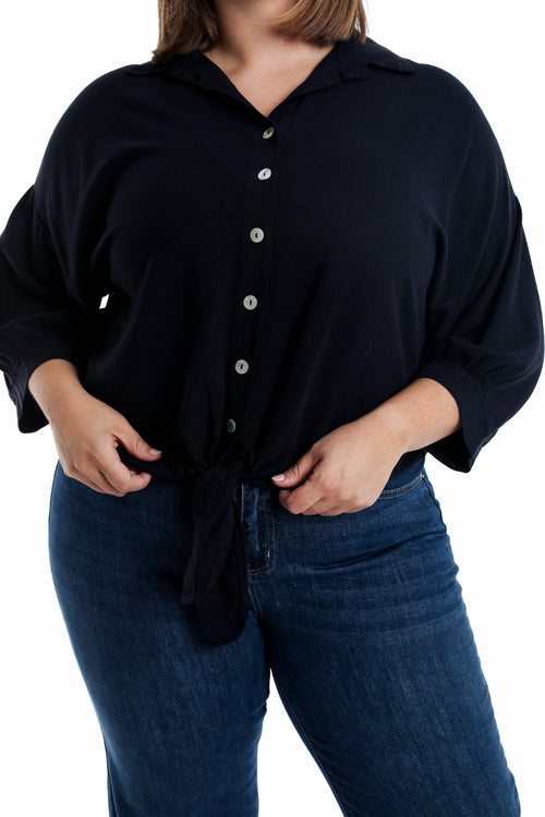 Chemise à nouer en lin et viscose unie-Paprika-4
