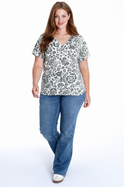 T-shirt en maille froide imprimé floral bicolore-Paprika-9