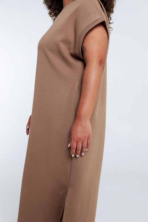 Robe longue unie en viscose-Paprika-6