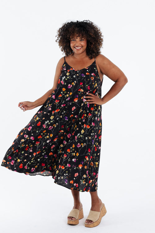 Robe longue en viscose fines bretelles imprimé floral-Paprika-8