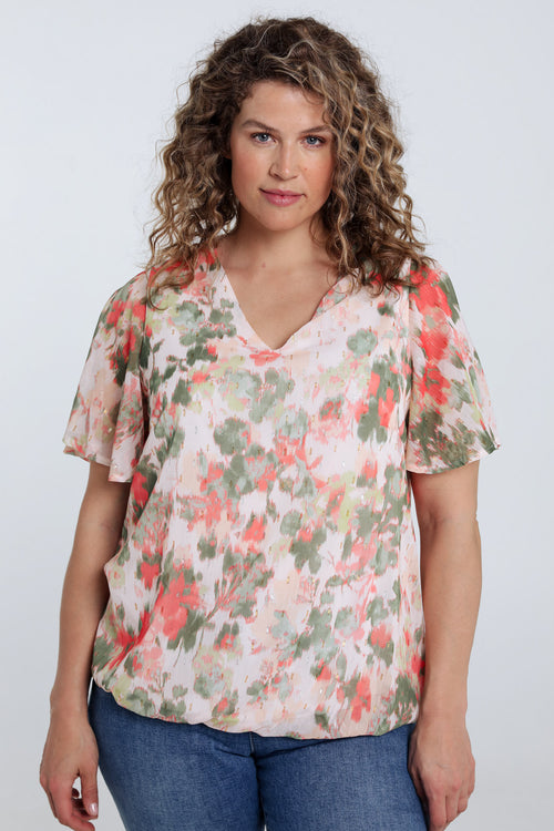Blouse imprimé fleurs avec lurex-Paprika-1