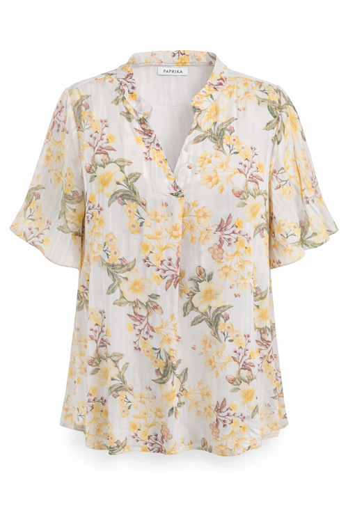 Top en voile imprimé fleuri avec lurex-Paprika-1