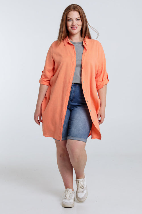 Chemise longue en lin et viscose unie-Paprika-7
