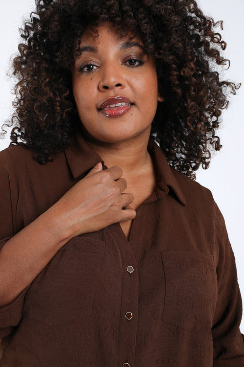 Chemise unie avec motif fleurs en relief-Paprika-3