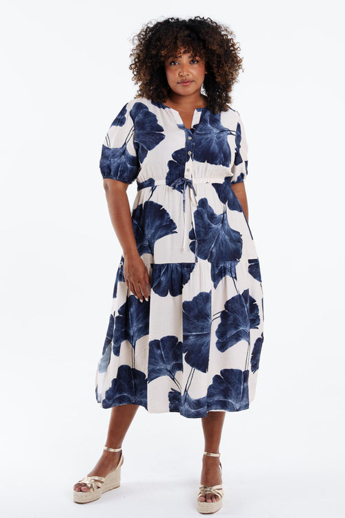 Robe longue en viscose imprimé feuillage-Paprika-7