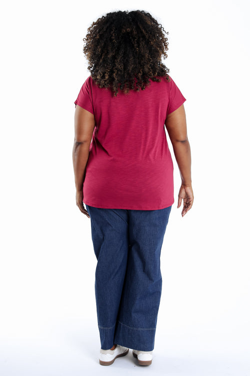 T-shirt en coton uni Enjoy en sequins-Paprika-2