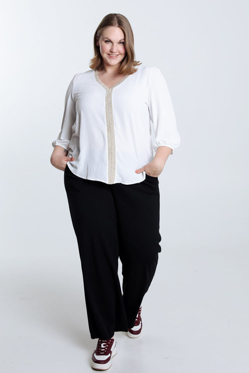 Blouse unie avec bande dorée-Paprika-8