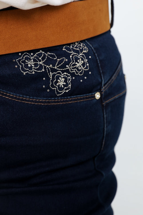 Pantalon flare brodé en coton-Paprika-4