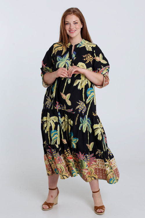 Robe longue en coton imprimé palmier-Paprika-8