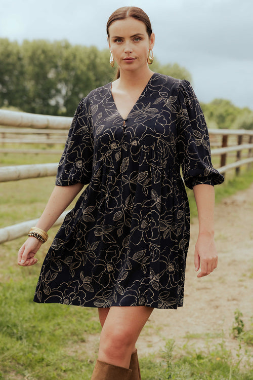 Robe courte en viscose imprimé fleuri-Paprika-1
