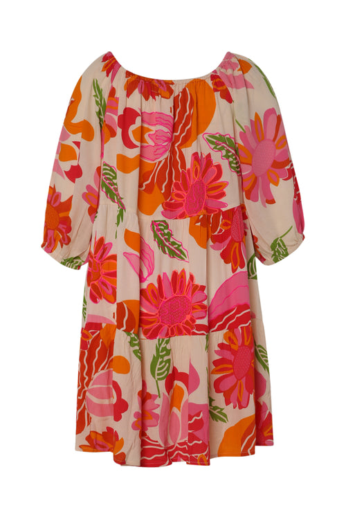 Robe courte en viscose imprimé floral-Paprika-11