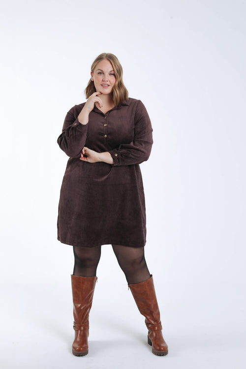 Robe courte unie en velours côtelé-Paprika-1