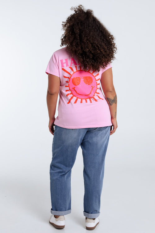 T-shirt en coton uni avec imprimé soleil-Paprika-2