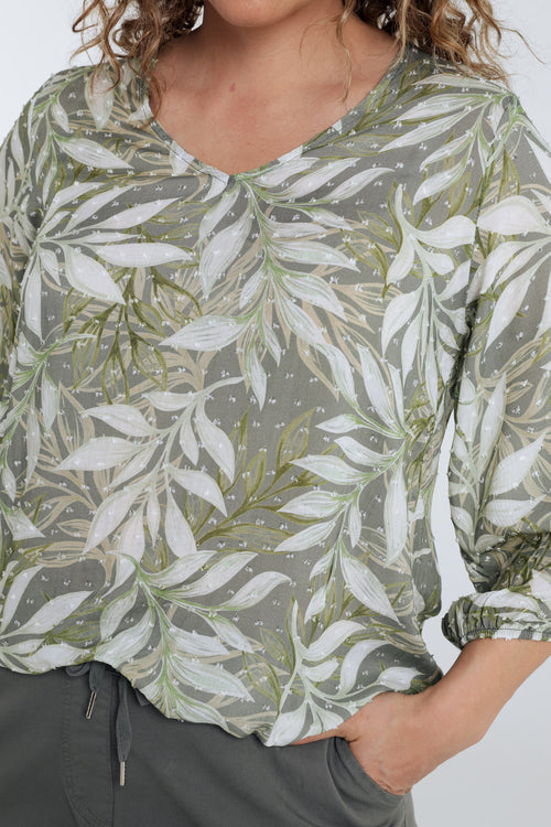 Blouse en viscose imprimé feuillage-Paprika-6