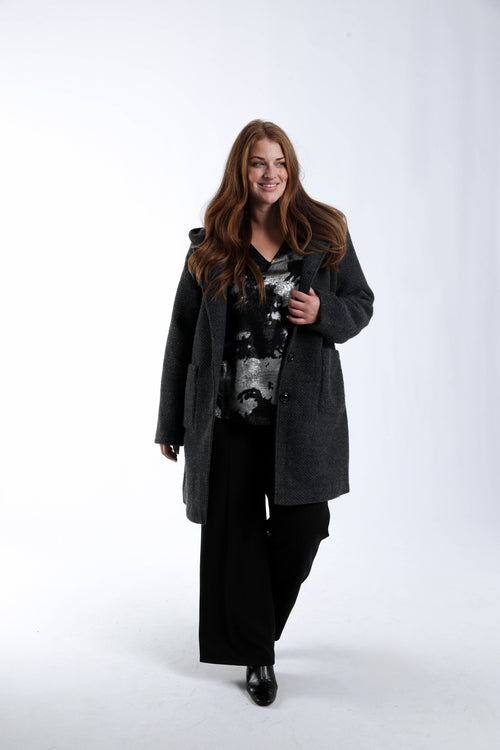 Manteau en laine uni avec capuche-Paprika-9