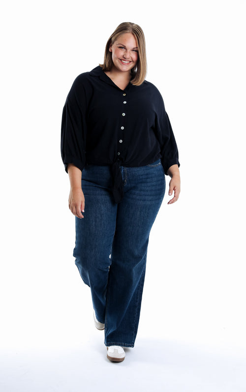 Chemise à nouer en lin et viscose unie-Paprika-5