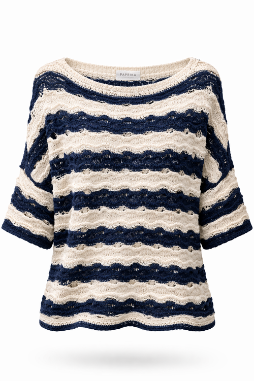 Pull en crochet rayé-Paprika-1