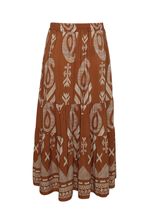 Jupe longue en viscose imprimé ethnique bicolore-Paprika-2