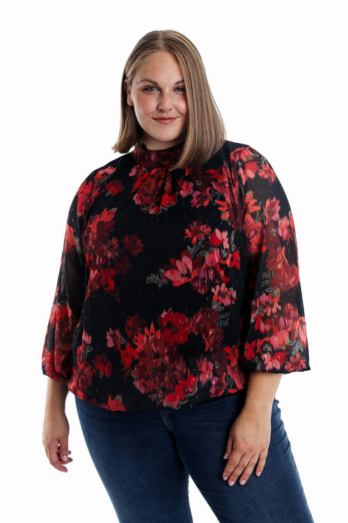 Blouse imprimé fleurs floues-Paprika-1
