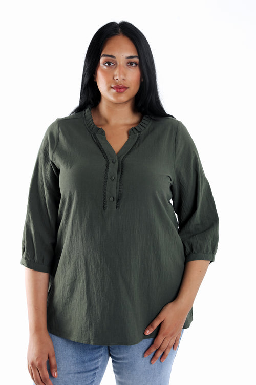 Blouse en coton unie-Paprika-1