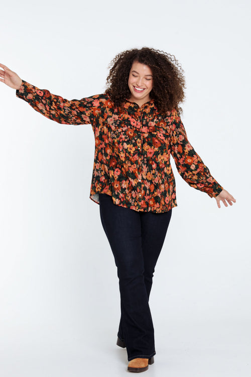 Chemisier en viscose imprimé floral-Paprika-10