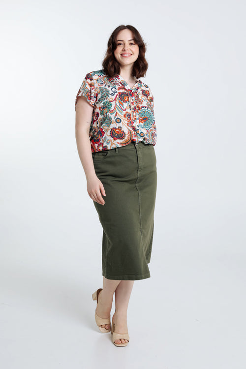 Jupe droite en coton-Paprika-7