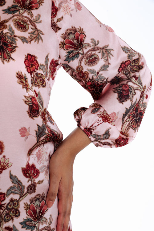 Chemise en viscose avec lavalière imprimé fleurs-Paprika-4