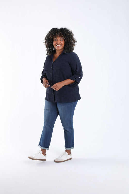 Chemise unie avec motif fleurs en relief-Paprika-7