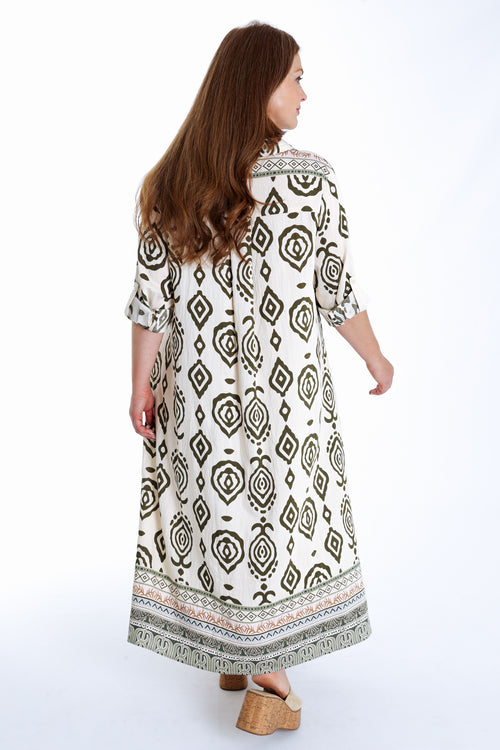 Robe longue imprimé ethnique bicolore-Paprika-3