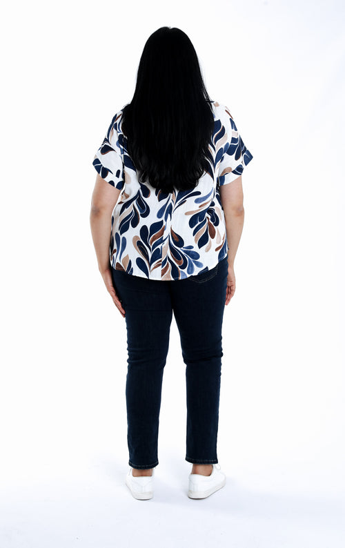 Blouse en viscose imprimé feuilles-Paprika-2
