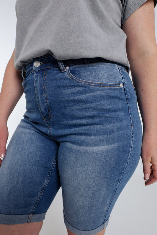 Bermuda en jeans en fibres recyclées-Paprika-4