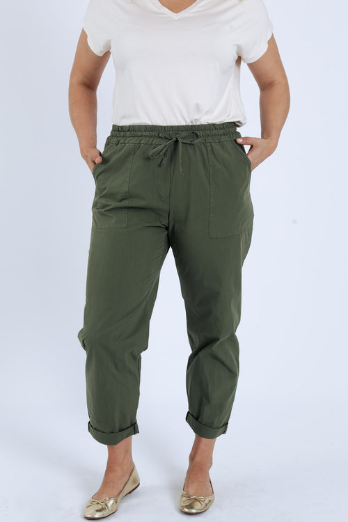 Pantalon boyfit en coton uni avec poches-Paprika-2