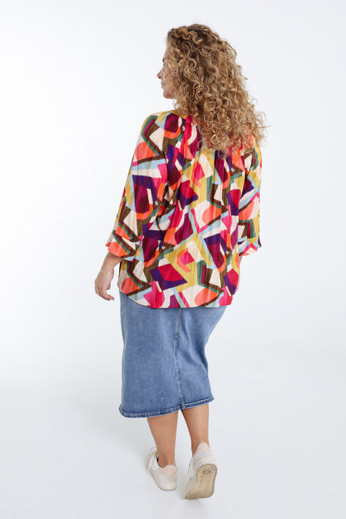 Blouse en viscose imprimé graphique-Paprika-2