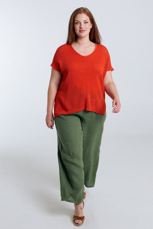 Pull boîte uni en coton ajouré-Paprika-7