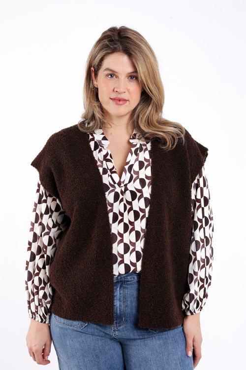 Gilet sans manches maille bouclette uni-Paprika-1