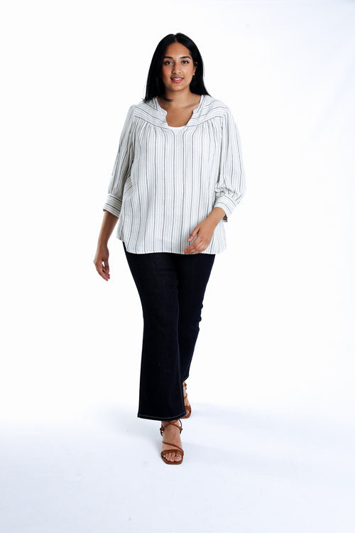 Blouse en viscose et lin rayée-Paprika-6