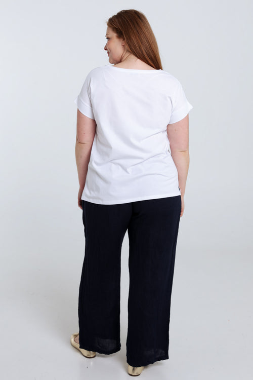T-shirt en coton uni avec fleurs brodées-Paprika-2