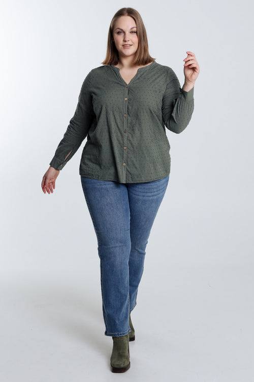 Blouse en coton unie broderies et plumetis-Paprika-7