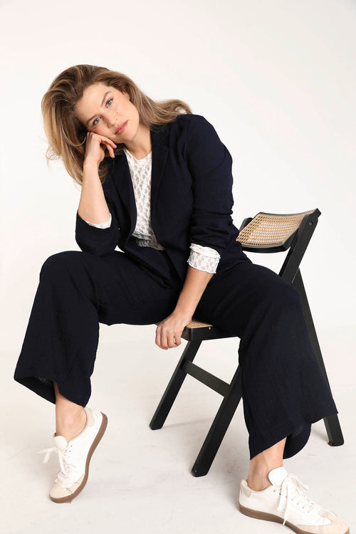 Pantalon large en viscose uni-Paprika-6