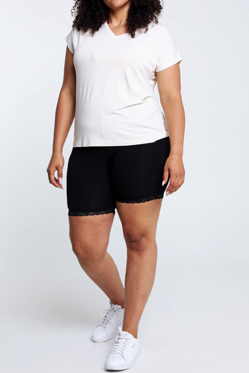 Short legging en viscose détail dentelle-Paprika-3