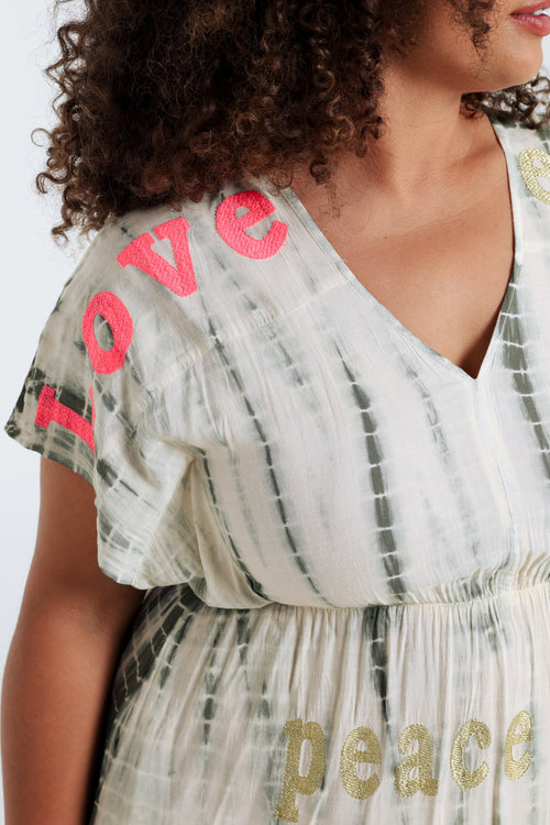 Robe longue en viscose imprimé tie&dye-Paprika-3